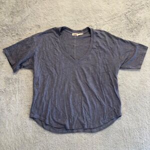 Faherty Women Linen Shirt V Neck Top Blue Short Sleeve Sz S Beach Coastal Travel